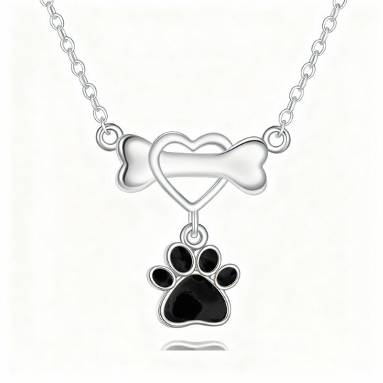 Collar con colgante de gato y perro en oro blanco de 10 quilates