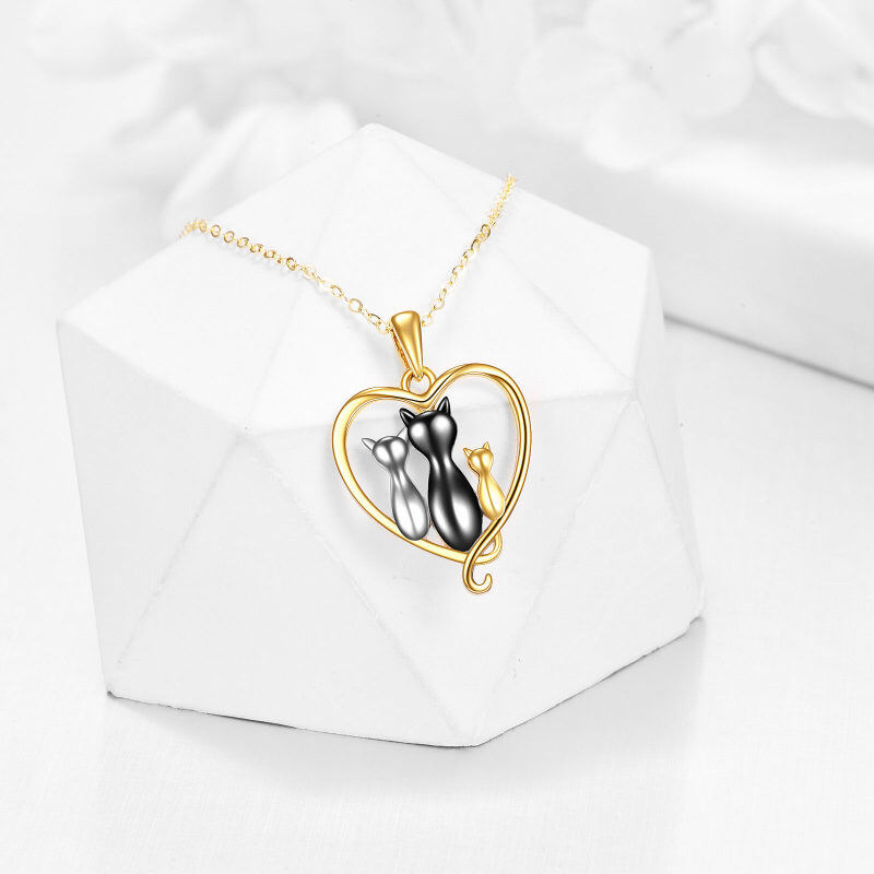 Collar con colgante de corazón de familia de gatos tricolor en oro de 18 quilates-3