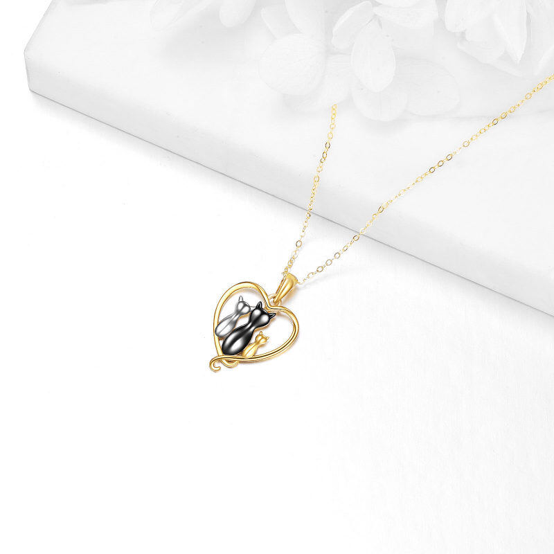 Collar con colgante de corazón de familia de gatos tricolor en oro de 18 quilates-4