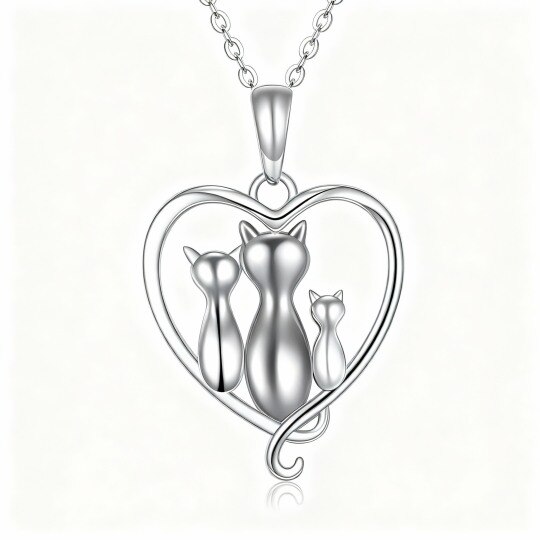 Collar con colgante de gato y corazón en oro blanco de 10 quilates
