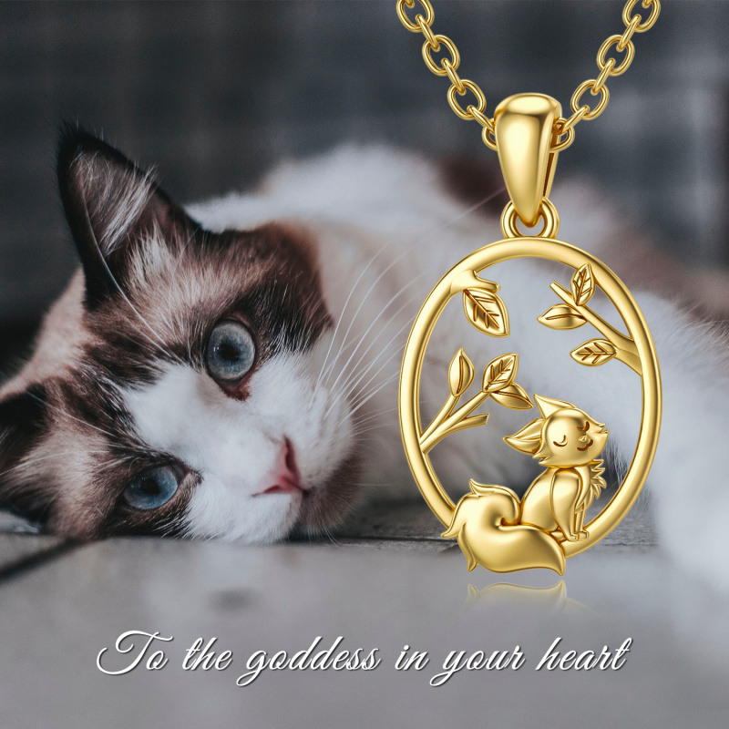 Platinum with White Gold Plated Cat & Leaves Pendant Necklace-5
