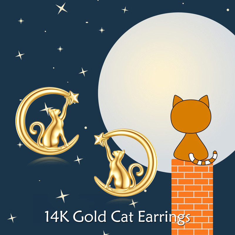 10Kゴールド キャット＆ムーン＆スター スタッドピアス-6