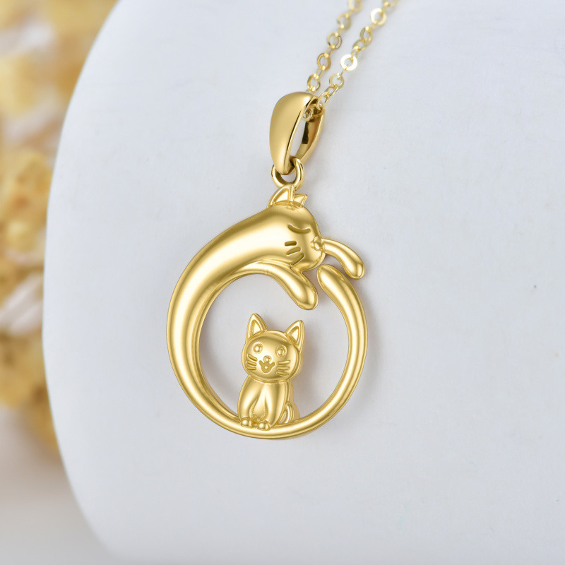 Collar con colgante de gato de oro de 10 quilates-4