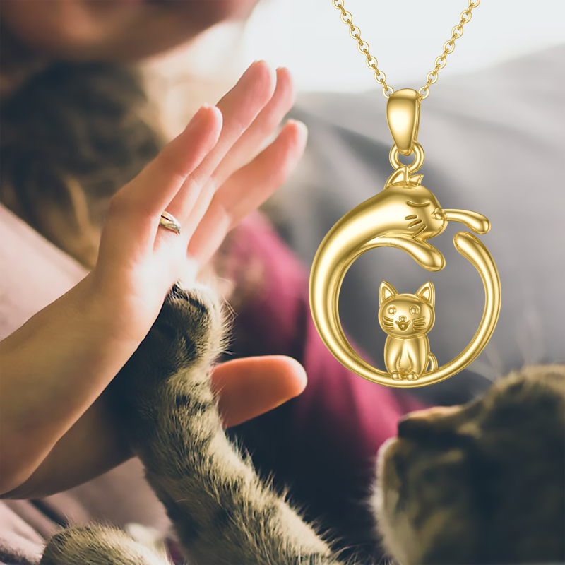 Collar con colgante de gato de oro de 10 quilates-6