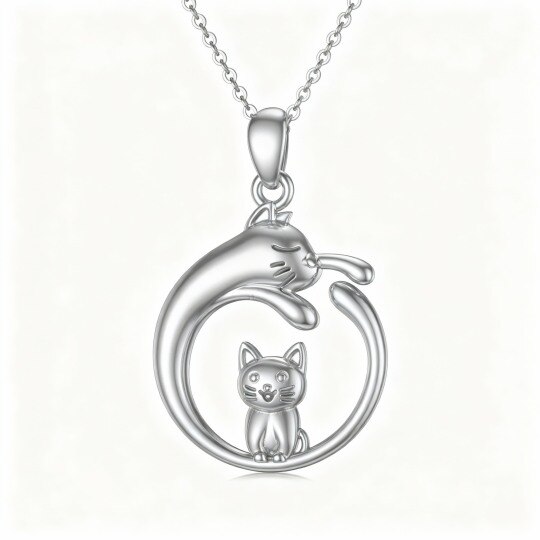 Collar con colgante de gato de oro blanco de 10 quilates