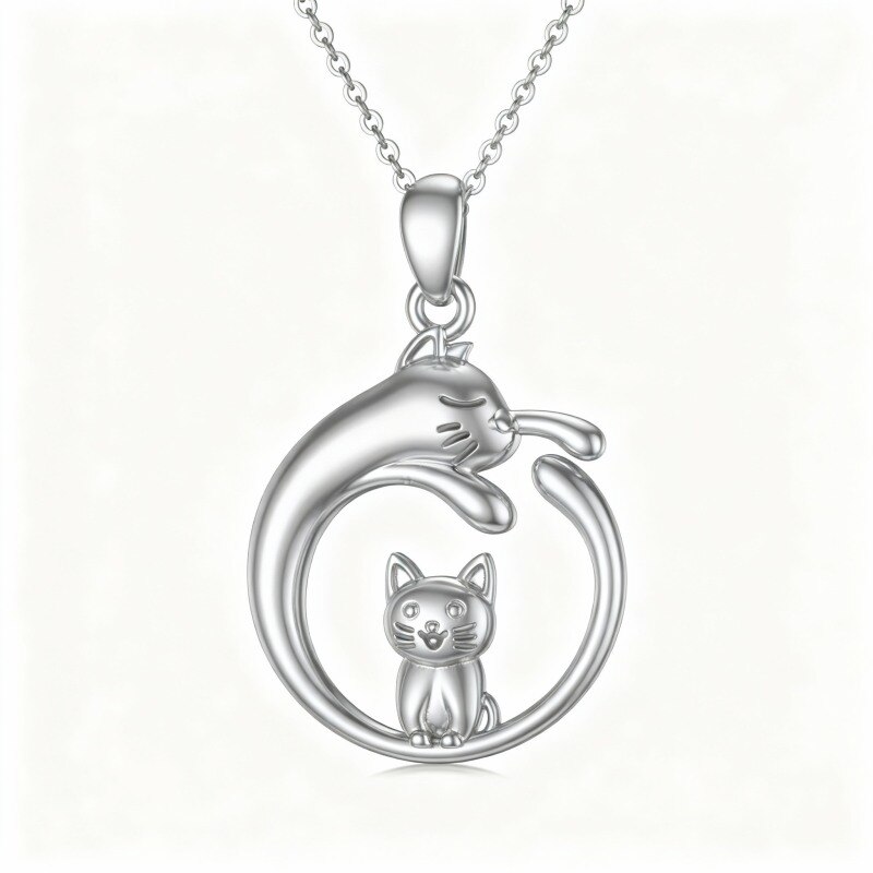 Colar com pendente de gato em ouro branco 10K-16