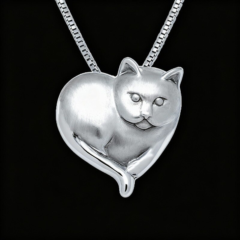 10K White Gold Cat Pendant Necklace-17