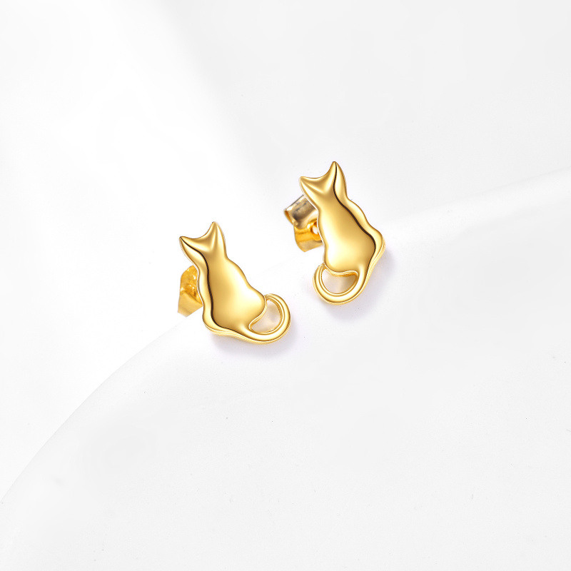 18K Rose Gold Cat Stud Earrings-3