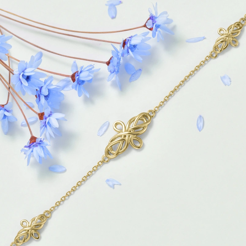 Pulsera de nudo celta de oro de 10 quilates para mujer-4