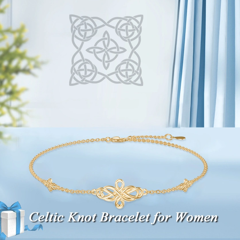 Pulsera de nudo celta de oro de 10 quilates para mujer-5