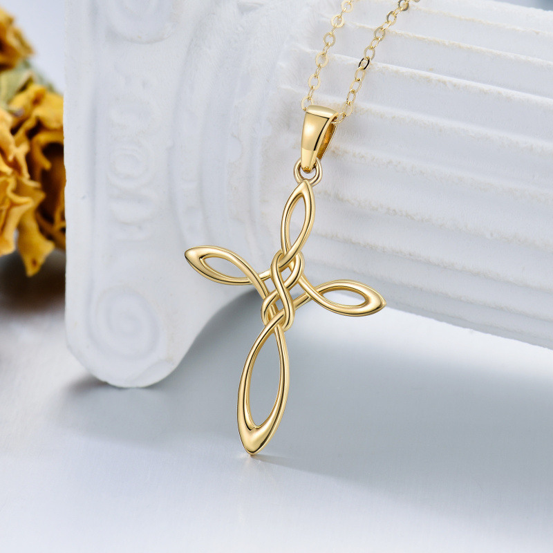 14K Gold Celtic Knot & Cross Pendant Necklace-3