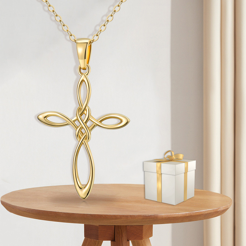 14K Gold Celtic Knot & Cross Pendant Necklace-5