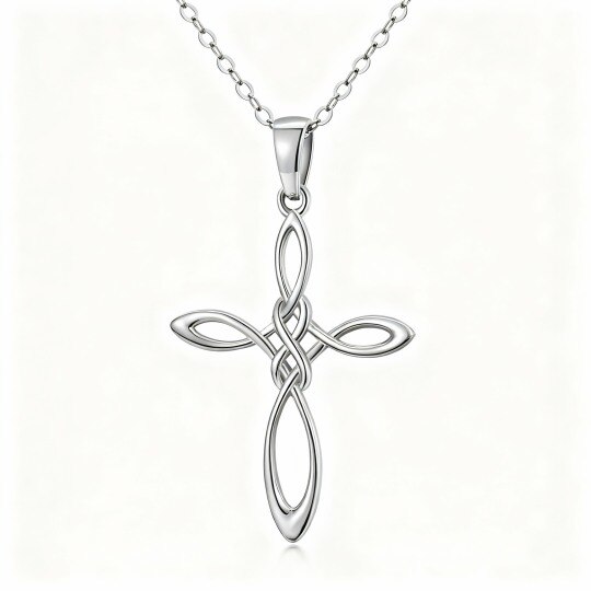 Collier pendentif nœud celtique et croix en or blanc 10 carats