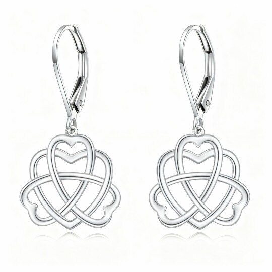 Boucles d'oreilles pendantes en or blanc 10 carats avec nœud celtique