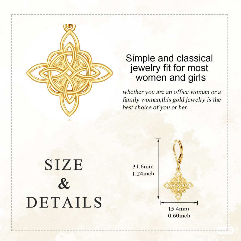 Boucles d'oreilles pendantes en or 10 carats avec nœud celtique-4