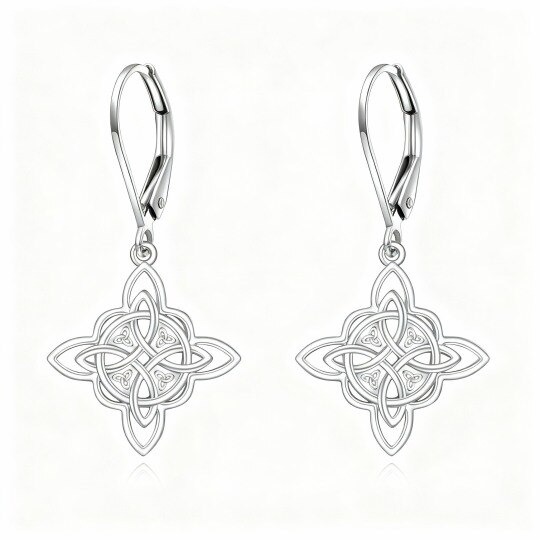 Boucles d'oreilles pendantes en or blanc 10 carats avec nœud celtique