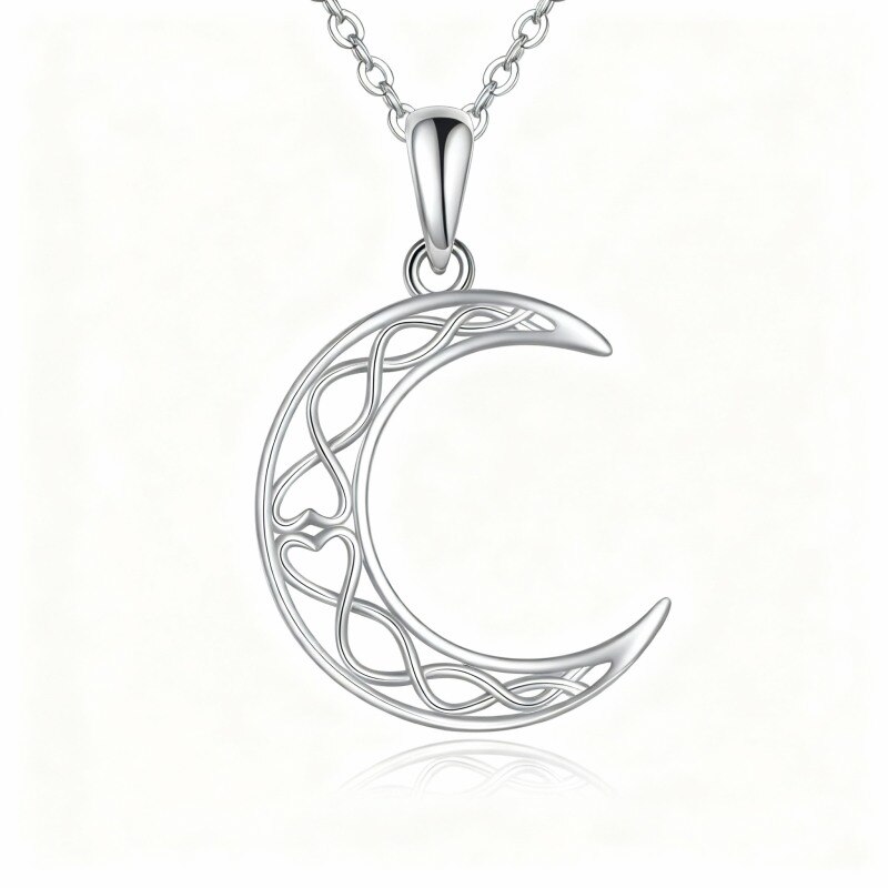 Collar con colgante de nudo celta y luna en oro blanco de 14 quilates-1