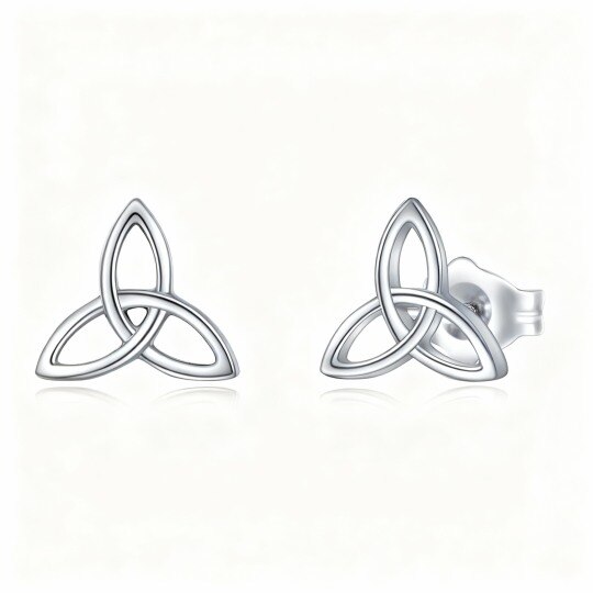 Boucles d'oreilles puces en or blanc 10 carats avec nœud celtique