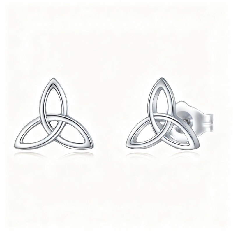 Pendientes de oro blanco de 10 quilates con nudo celta-15