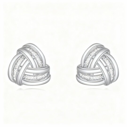 Boucles d'oreilles puces en or blanc 10 carats avec nœud celtique