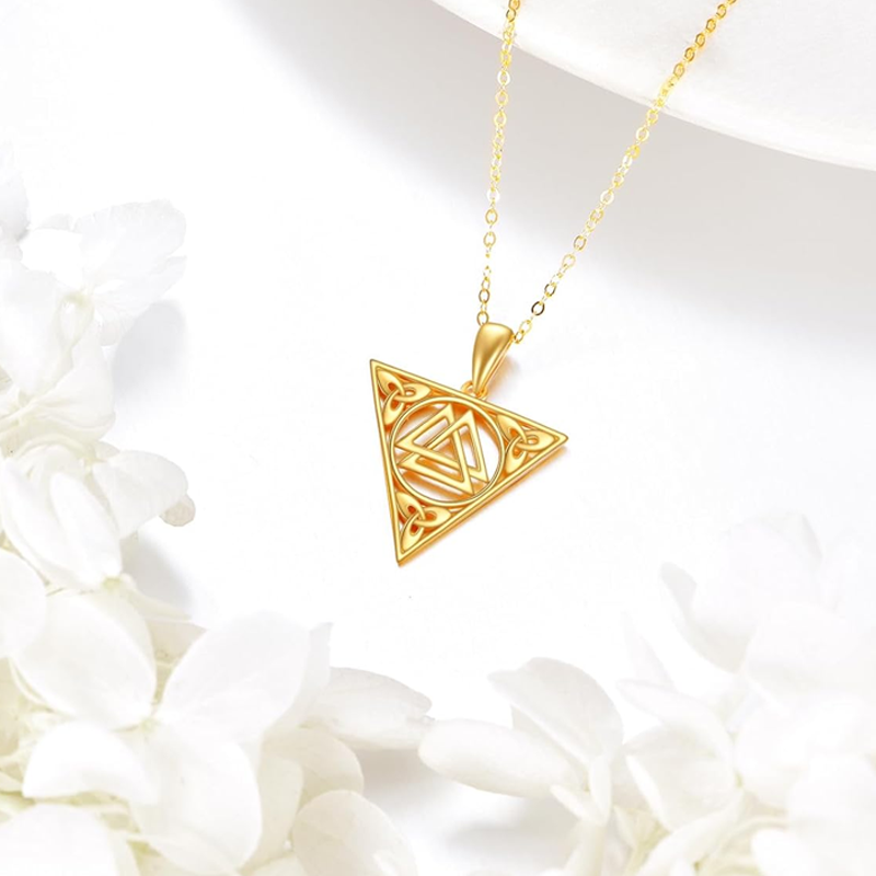 Collier en or 14 carats avec nœud celtique et triangle pour femme-3