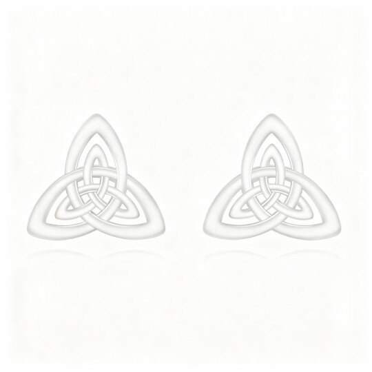 Boucles d'oreilles puces en or blanc 10 carats, motif nœud celtique et triangle