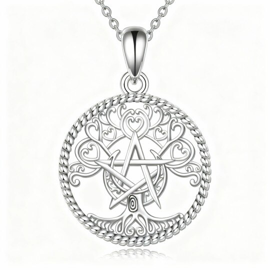 Halskette aus keltischem Spiralknoten-, Herz- und Pentagramm-Anhänger aus 10-karätigem Weißgold