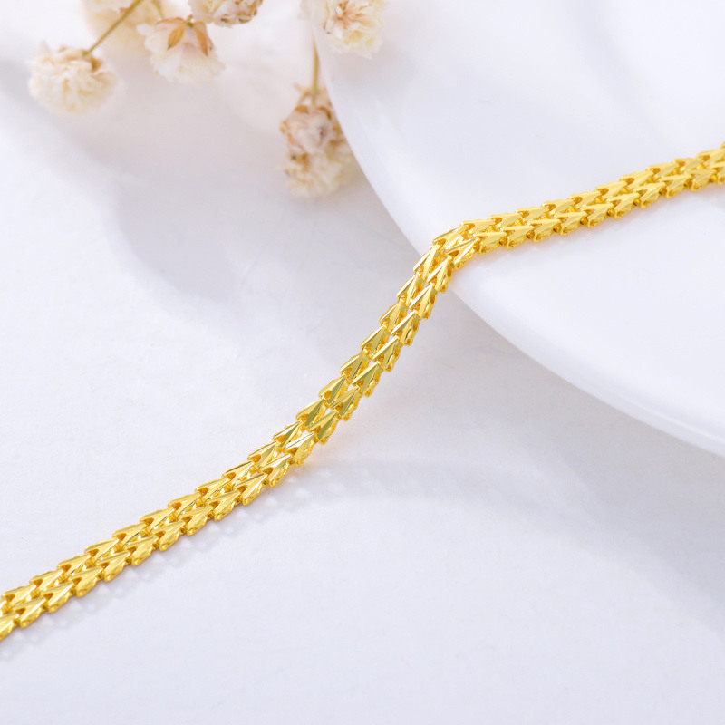 Pulsera de cadena con espiga de trigo de oro de 14 quilates-4