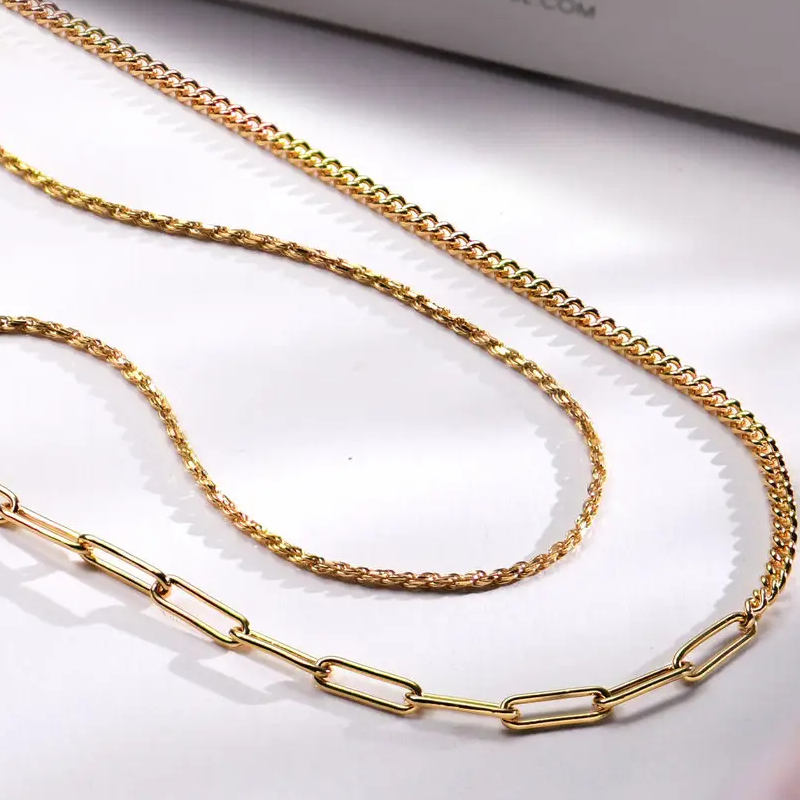 Collier à chaîne en or rose 10 carats-2