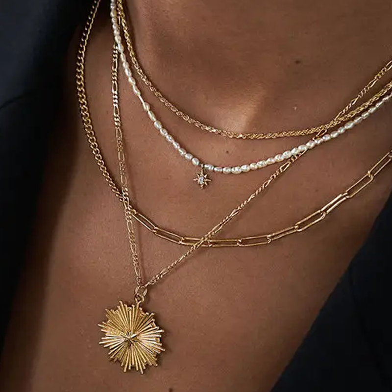 Collier à chaîne en or rose 10 carats-3