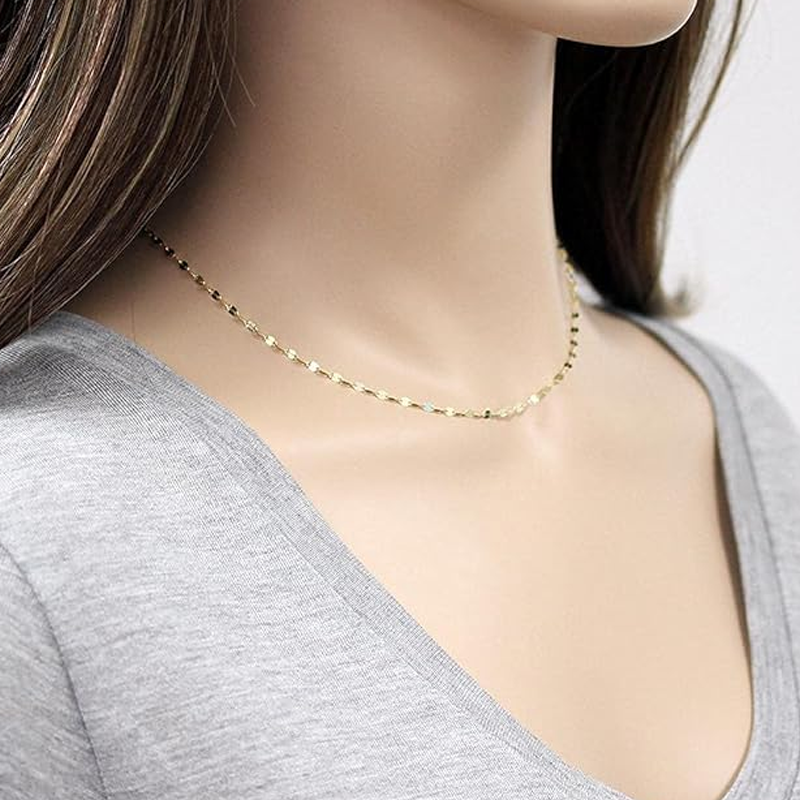 Collar de cadena de eslabones con espejo de oro de 18 quilates para mujer-2