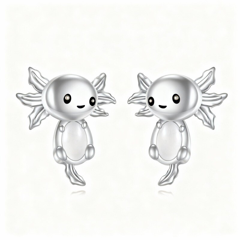 10K White Gold Chalcedony Axolotl Stud Earrings-7