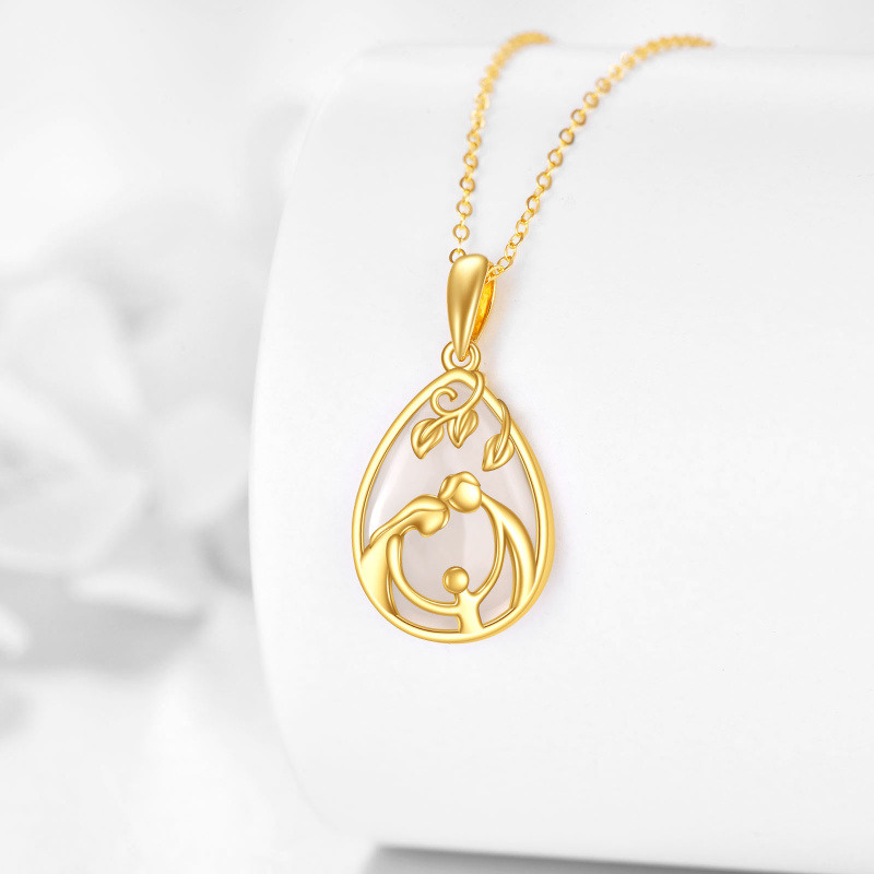 14K Gold Chalcedony Parents & Children Pendant Necklace-3