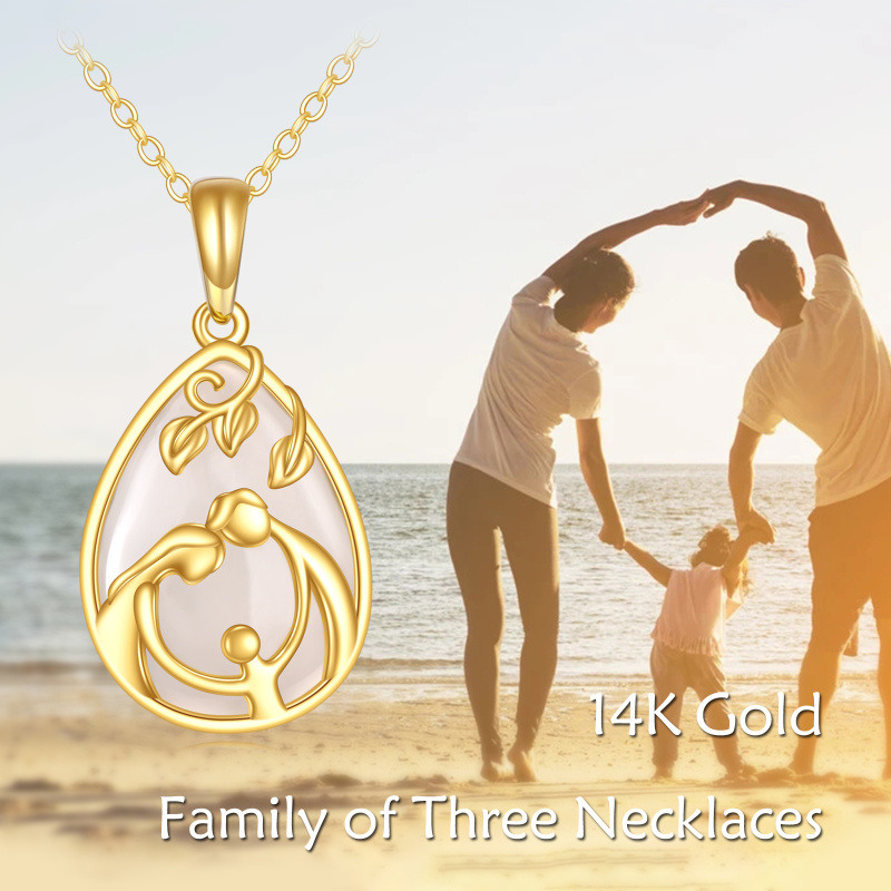 14K Gold Chalcedony Parents & Children Pendant Necklace-6