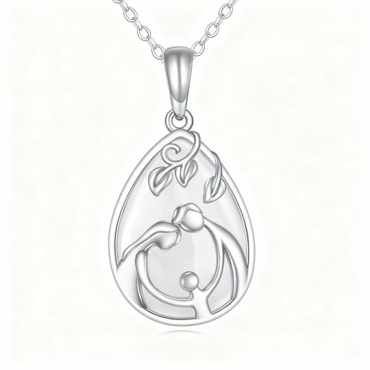 10K White Gold Chalcedony Parents & Children Pendant Necklace