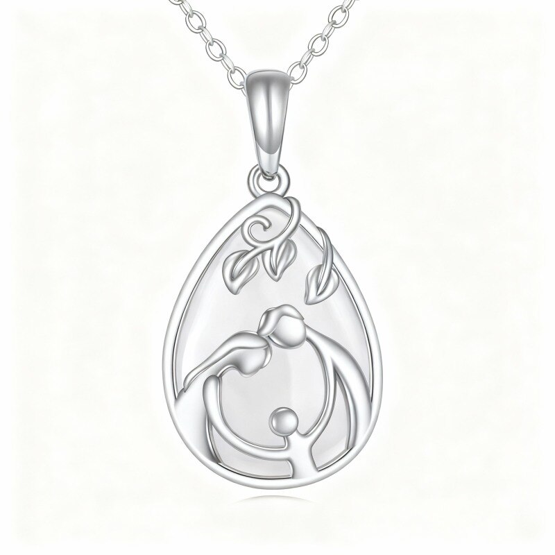 Collier pendentif en or blanc 10 carats et calcédoine, représentant les parents et les enfants-7