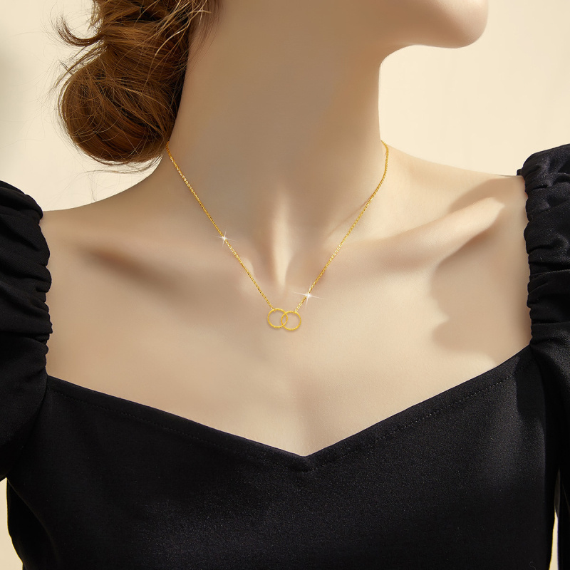 14K Rose Gold Circle Circle Pendant Necklace-2