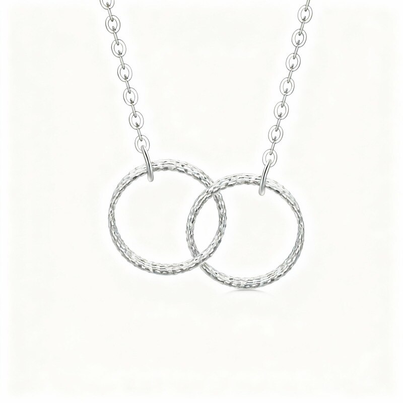 14K White Gold Circle Circle Pendant Necklace-1