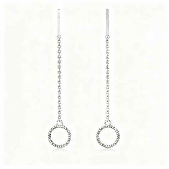 10K White Gold Circle Drop Earrings