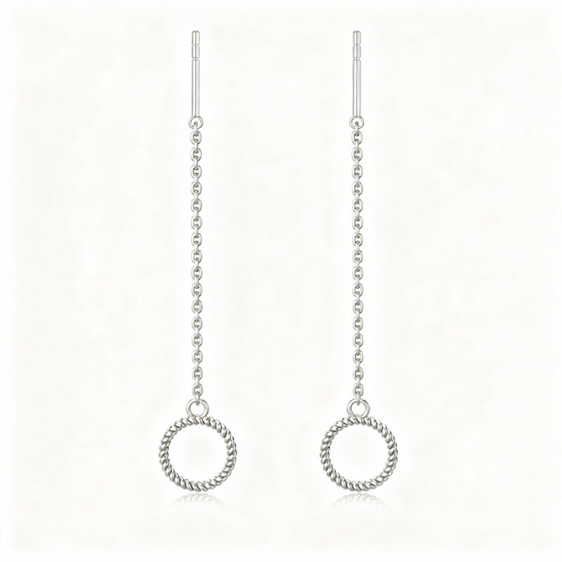 Pendientes colgantes circulares de oro blanco de 14 quilates-1