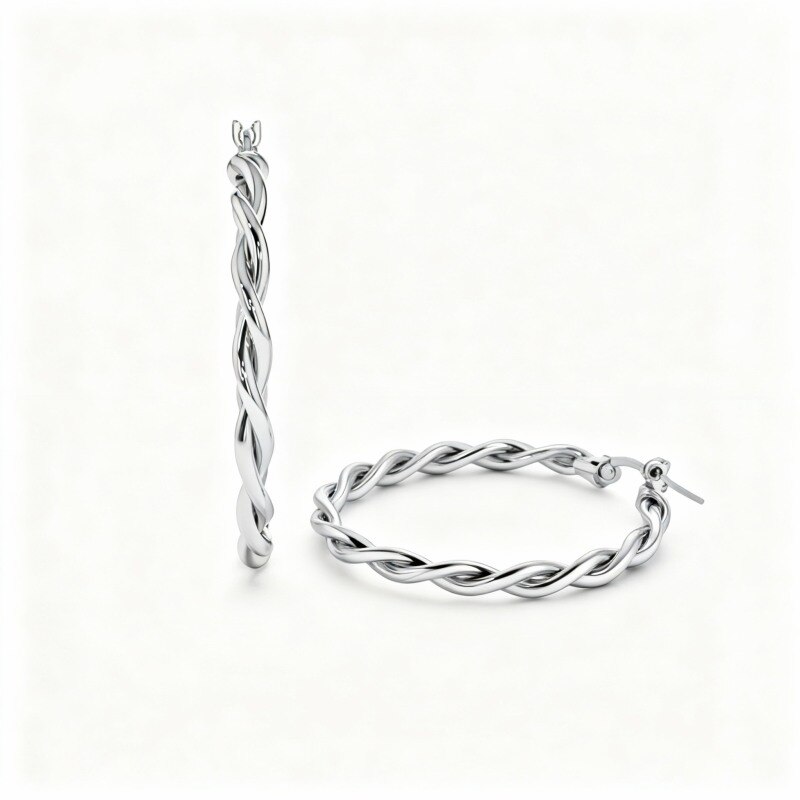14K White Gold Circle Hoop Earrings-1