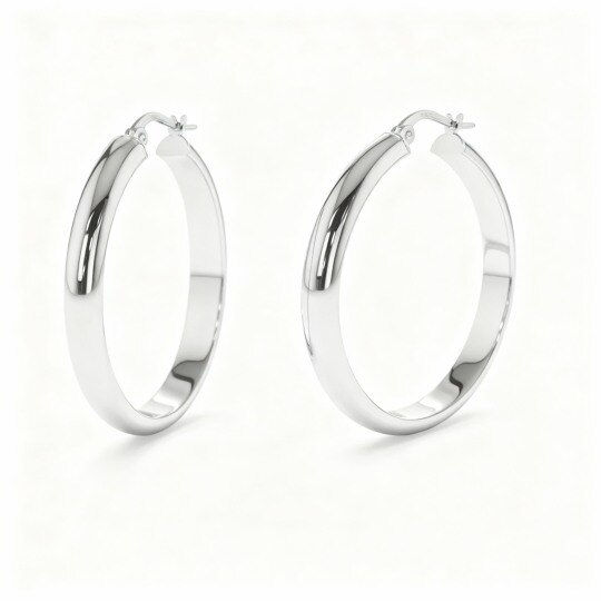 14K White Gold Circle Hoop Earrings