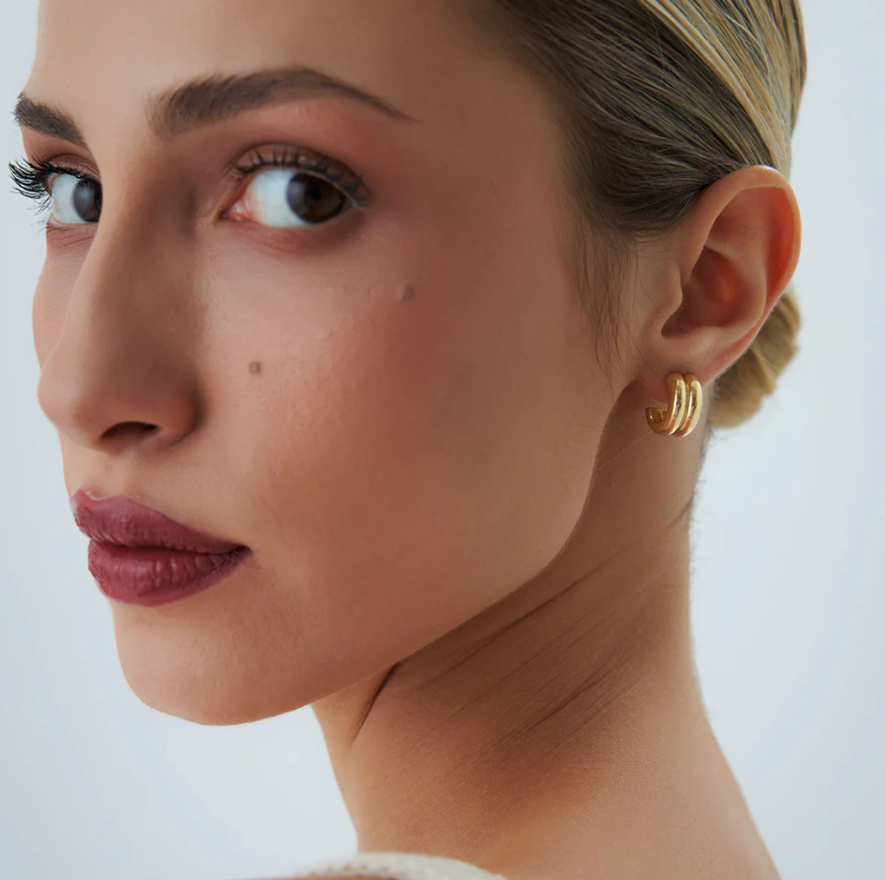 Aros gemelos en forma de C de oro macizo de 10 quilates-2