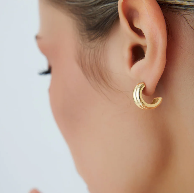 Aros gemelos en forma de C de oro macizo de 10 quilates-3