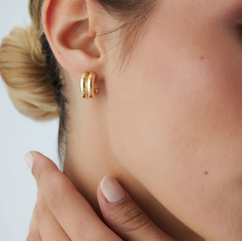 Aros gemelos en forma de C de oro macizo de 10 quilates-4