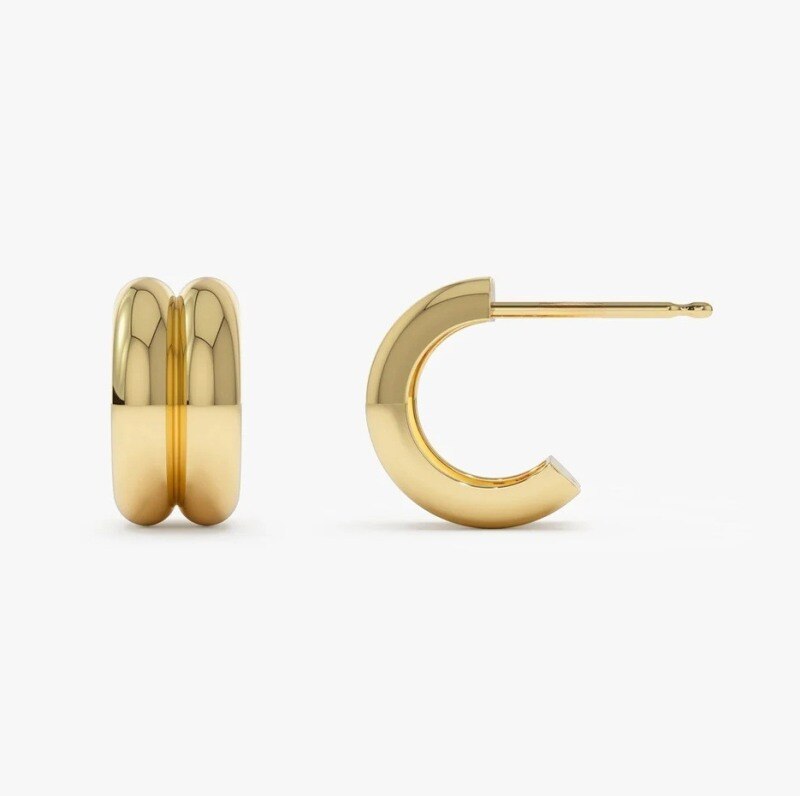 Aros gemelos en forma de C de oro macizo de 10 quilates-5