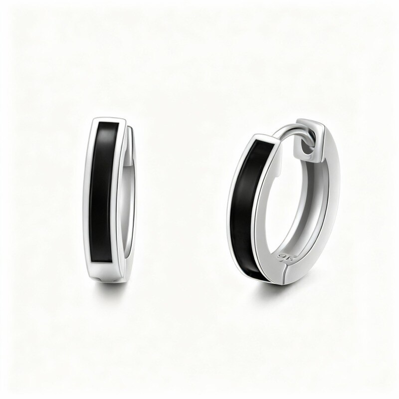 Brincos de argola circulares em platina com banho de ouro branco-1
