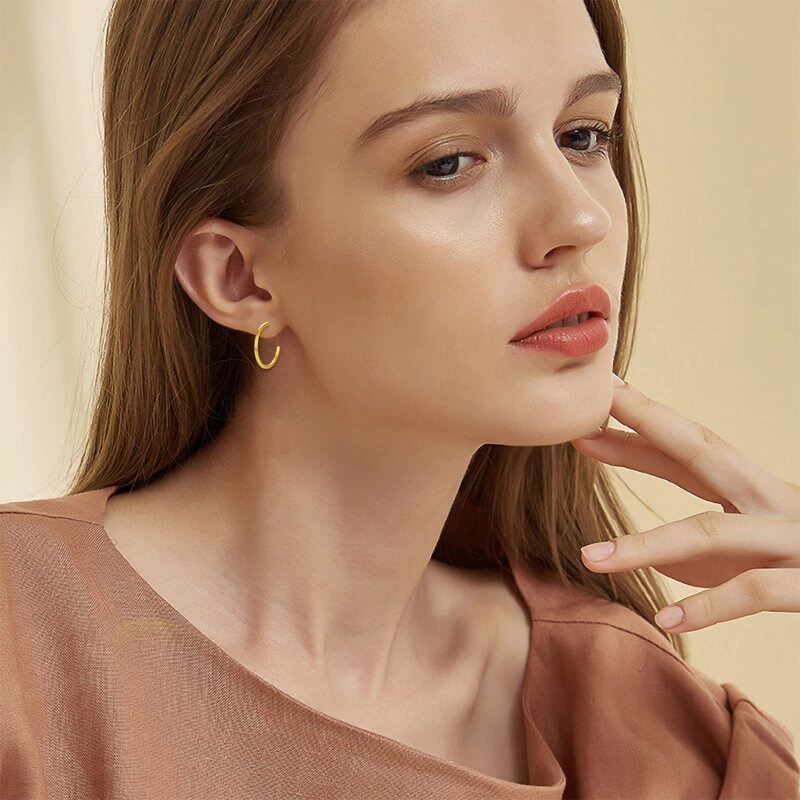 10K White Gold Circle Hoop Earrings-2
