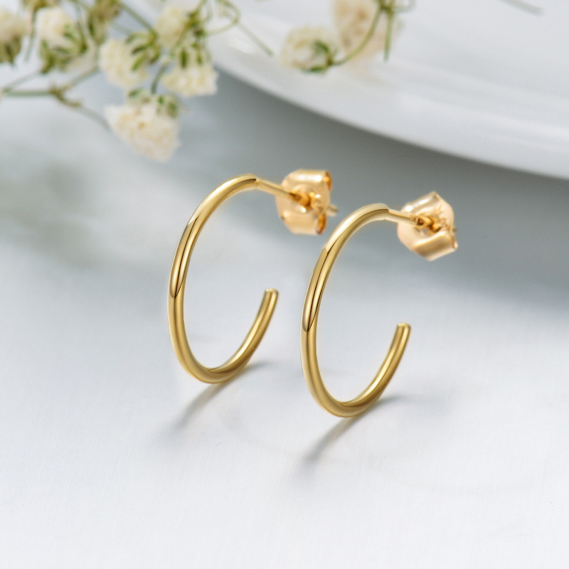 10K White Gold Circle Hoop Earrings-3