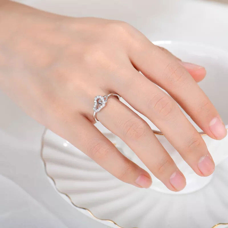 10K White Gold Circular Shaped Moissanite Personalized Engraving & Couple Engagement Ring-2